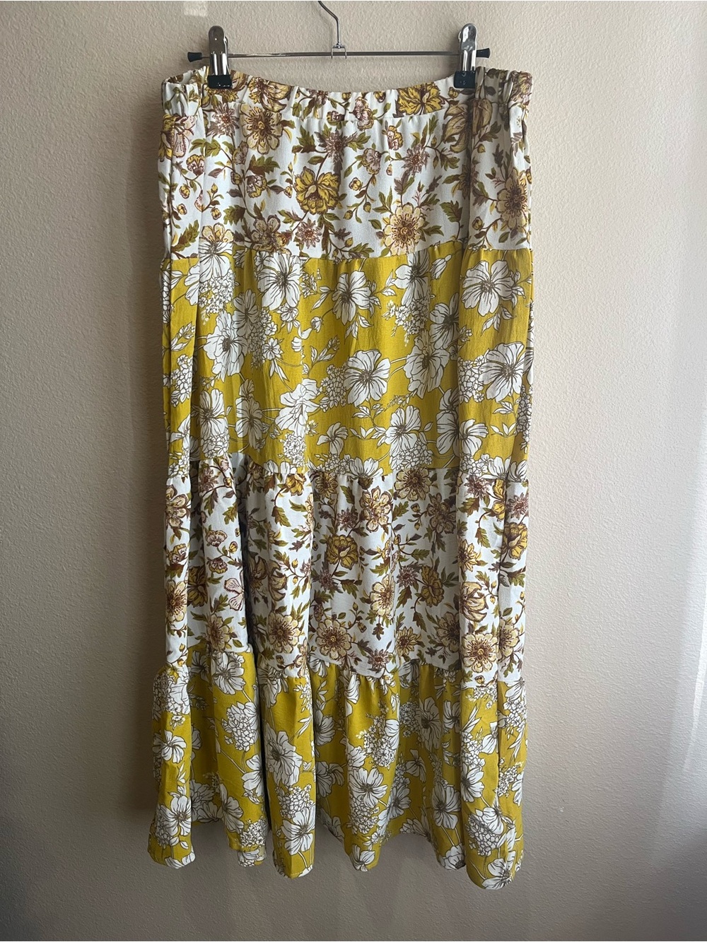 Floral Tiered Maxi Skirt in Mustard and White - Picture 2 of 7